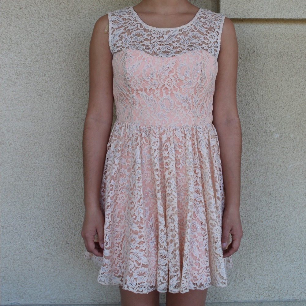 Pink lace formal dress